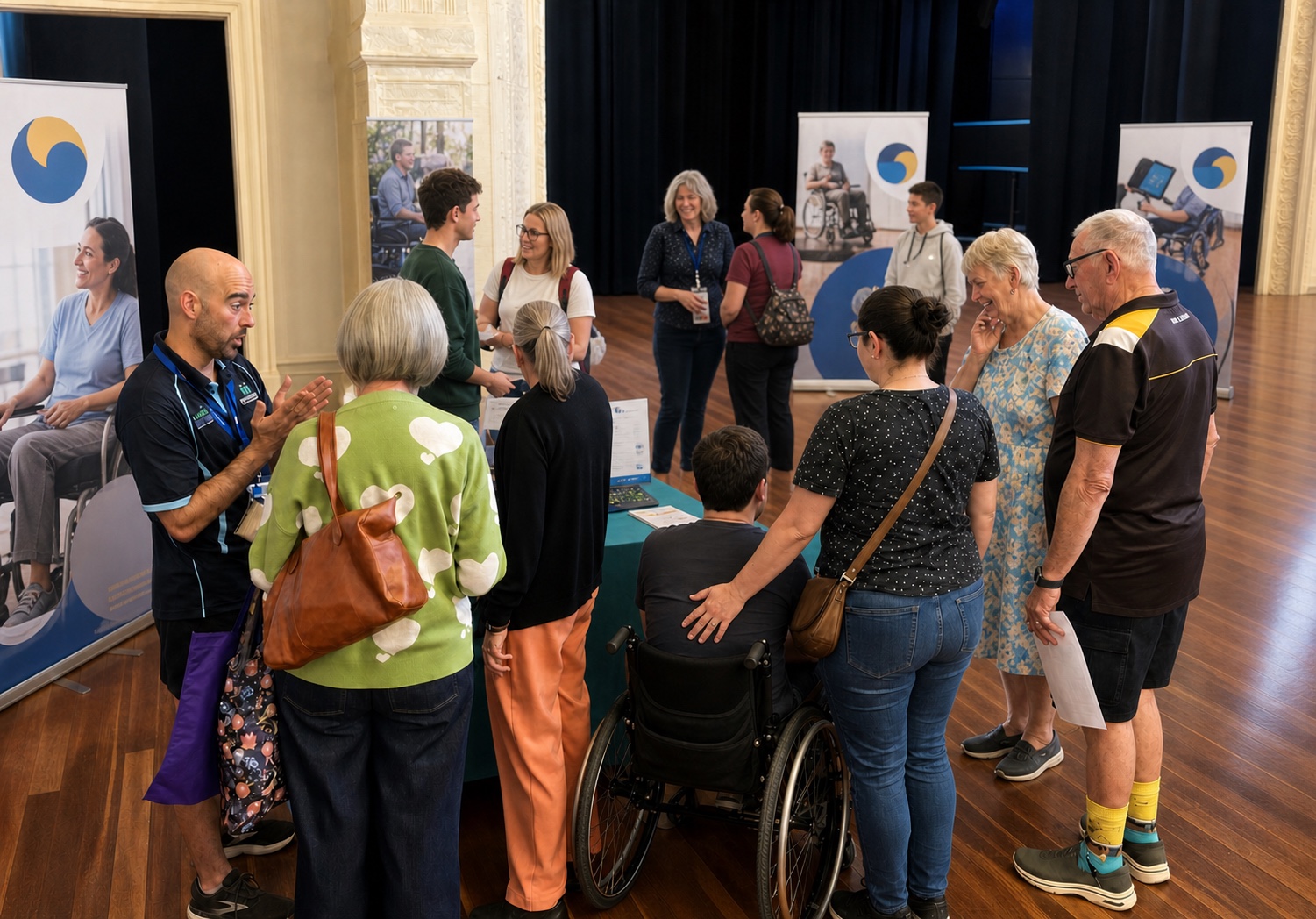 Visitors exploring disability supports, assistive technology and community access services